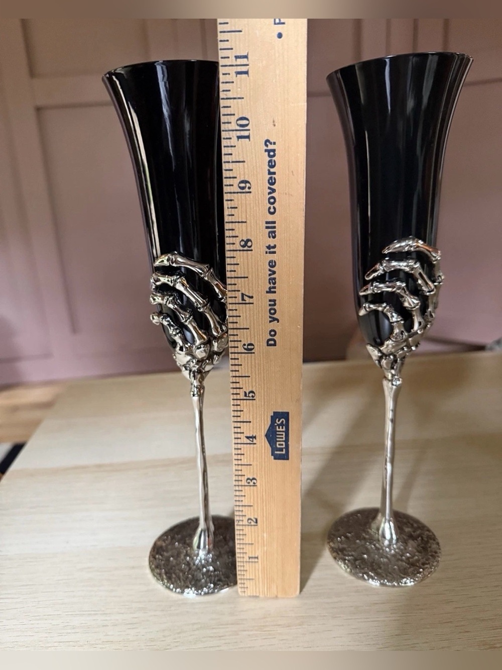 POTTERY BARN Skeleton Hand Black Champagne Flute Bar SET OF 4 HALLOWEEN - Picture 5 of 8